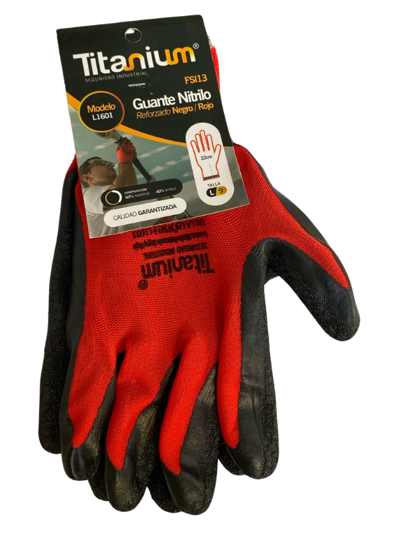 Guantes De Nitrilo Negro/Rojo L/9 -Titanium