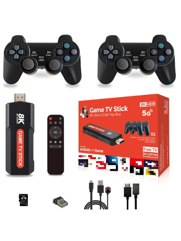 Game Tv Stick 8K Android tv + Game X2 Controles