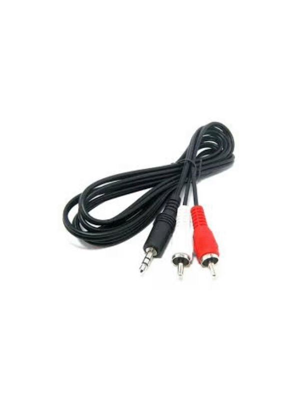 F10323 Cable Auxiliar 2x1 RCA 3.5 Stereo Negro 1.5mts Bolsa